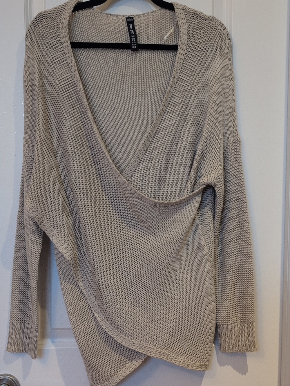Design Lab Lord & Taylor Beige Taupe Wrap Sweater - Size S, Loose Fit